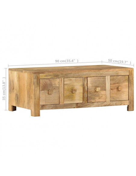 Tavolino Salotto con 4 Cassetti 90x50x35cm Legno Massello Mango
