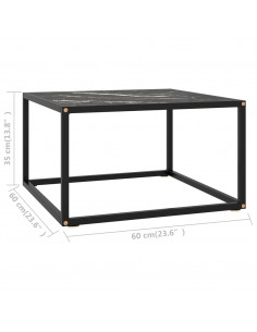 Tavolino da Salotto Nero con Vetro Marmo Nero 60x60x35 cm
