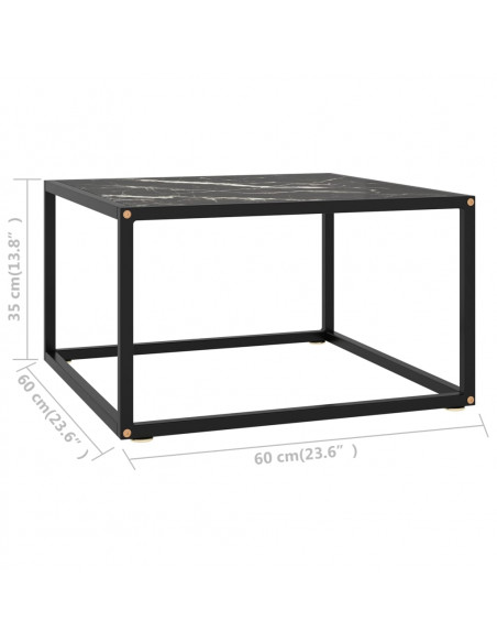 Tavolino da Salotto Nero con Vetro Marmo Nero 60x60x35 cm