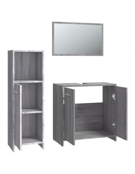 Set Mobili da Bagno 3 pz Grigio Sonoma in Legno Multistrato