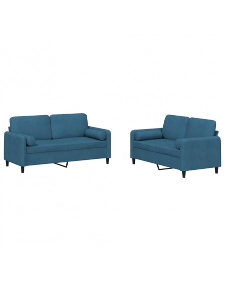 Set di Divani 2 pz con Cuscini Blu in Velluto