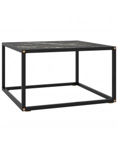 Tavolino da Salotto Nero con Vetro Marmo Nero 60x60x35 cm 2
