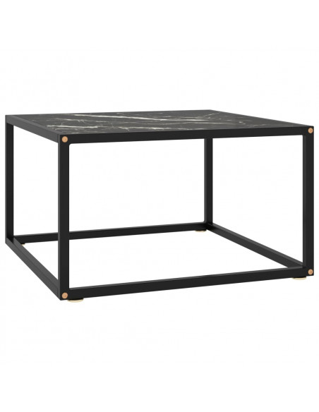Tavolino da Salotto Nero con Vetro Marmo Nero 60x60x35 cm