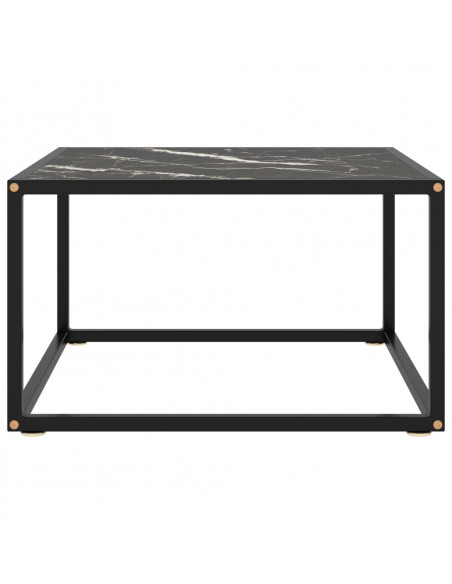 Tavolino da Salotto Nero con Vetro Marmo Nero 60x60x35 cm