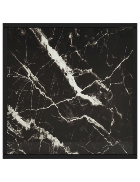 Tavolino da Salotto Nero con Vetro Marmo Nero 60x60x35 cm