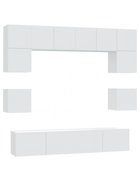 Set Mobili Porta TV 8pz Bianco in Legno Multistrato