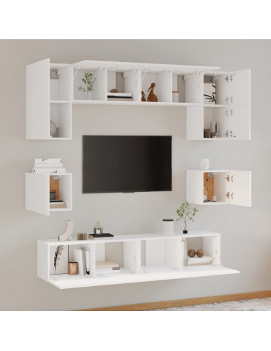 Set Mobili Porta TV 8pz Bianco in Legno Multistrato