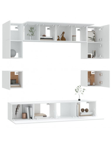 Set Mobili Porta TV 8pz Bianco in Legno Multistrato