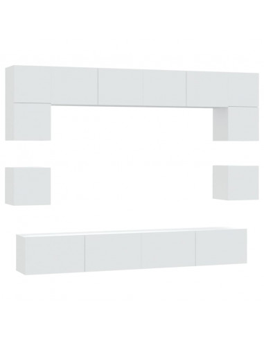 Set Mobili Porta TV 8pz Bianco in Legno Multistrato