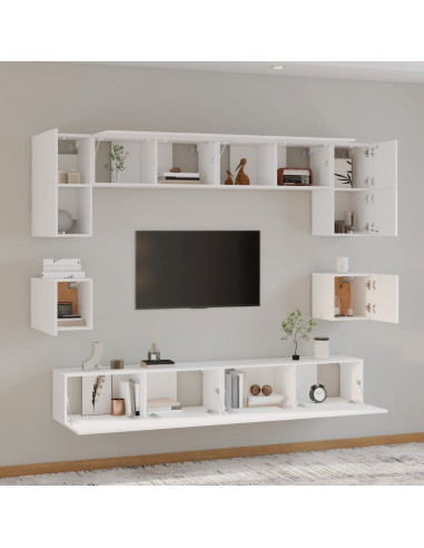 Set Mobili Porta TV 8pz Bianco in Legno Multistrato