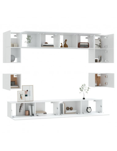 Set Mobili Porta TV 8pz Bianco in Legno Multistrato