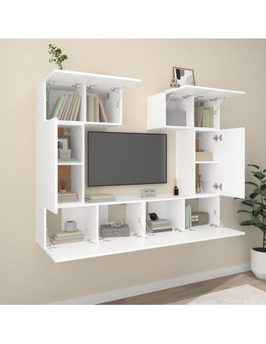 Set di Mobili Porta TV 6 pz Bianco in Legno Multistrato