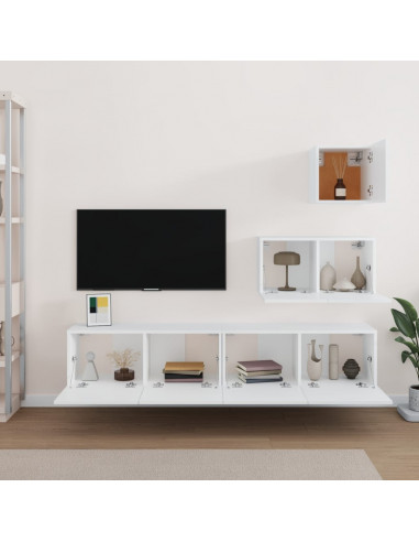 Set di Mobili Porta TV 4 pz Bianco in Legno Multistrato