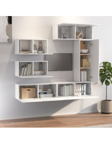 Set di Mobili Porta TV 6 pz Bianco in Legno Multistrato