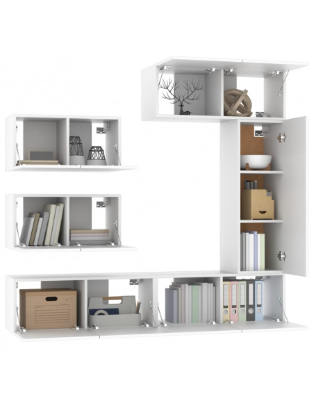 Set di Mobili Porta TV 6 pz Bianco in Legno Multistrato