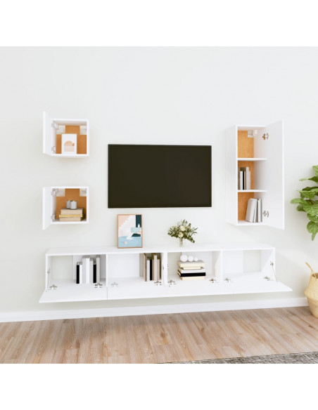 Set di Mobili Porta TV 5 pz Bianco in Legno Multistrato