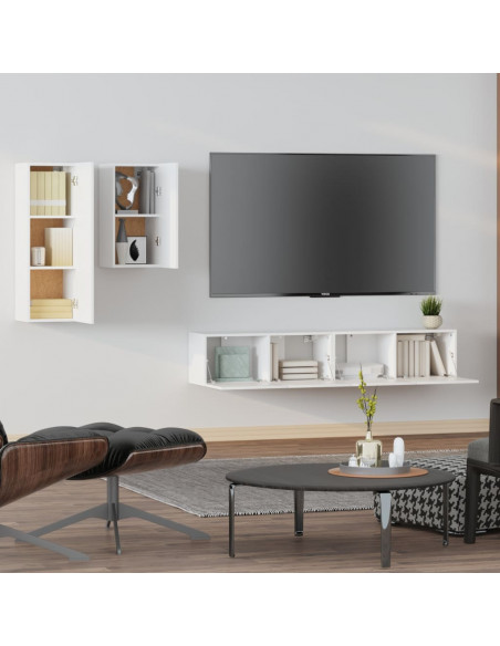 Set di Mobili Porta TV 4 pz Bianco in Legno Multistrato