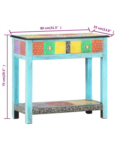Tavolo Consolle Dipinto a Mano 80x35x75 cm in Legno di Mango