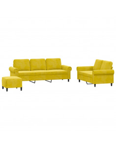 Set di Divani 3 pz con Cuscini giallo in Velluto 2