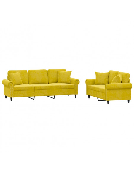 Set di Divani 2 pz con Cuscini Giallo in Velluto