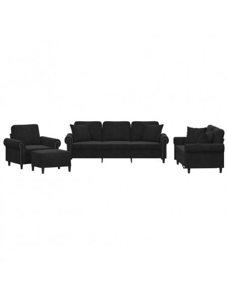 Set di Divani 4 pz con Cuscini Nero in Velluto