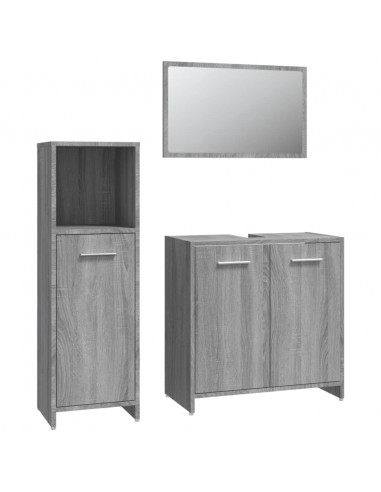 Set Mobili da Bagno 3 pz Grigio Sonoma in Legno Multistrato