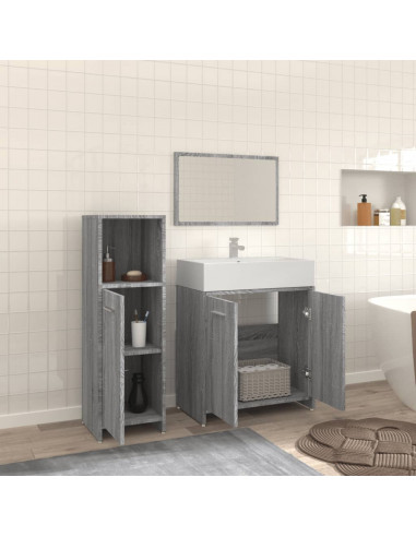 Set Mobili da Bagno 3 pz Grigio Sonoma in Legno Multistrato