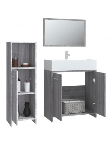 Set Mobili da Bagno 3 pz Grigio Sonoma in Legno Multistrato
