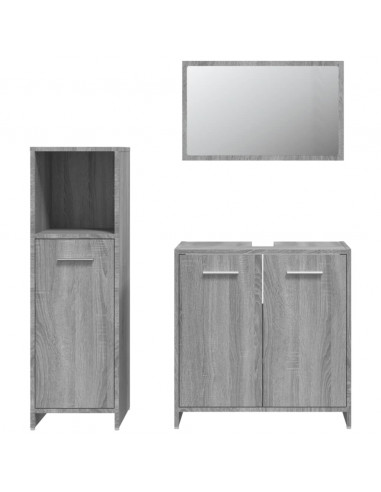 Set Mobili da Bagno 3 pz Grigio Sonoma in Legno Multistrato
