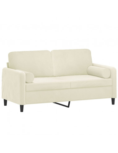 Divano a 2 Posti con Cuscini Crema 140 cm in Velluto