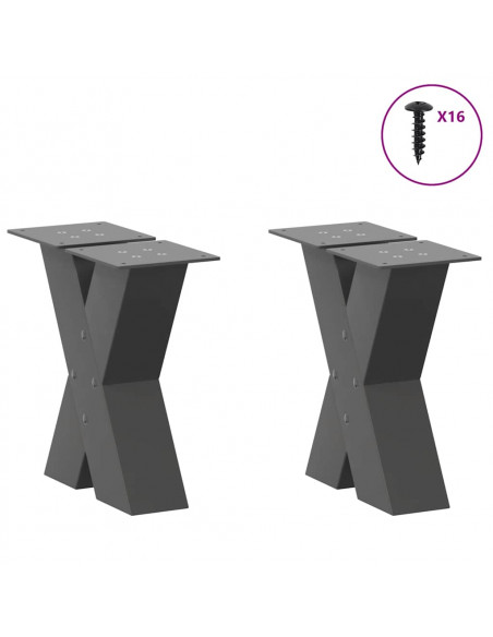 Gambe Tavolino Caffè a X 2 pz Antracite 30x(30-31)cm in Acciaio