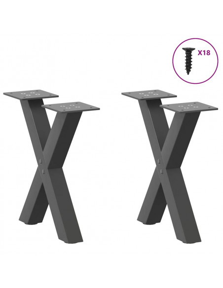 Gambe Tavolino Caffè a X 2 pz Antracite 30x(30-31)cm in Acciaio