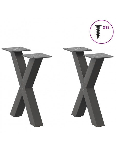 Gambe Tavolino Caffè a X 2 pz Antracite 40x(30-31)cm in Acciaio