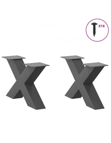 Gambe Tavolino Caffè a X 2 pz Antracite 50x(30-31)cm in Acciaio
