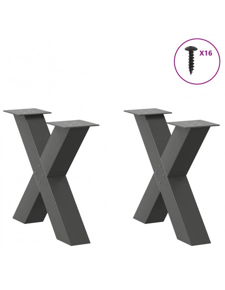 Gambe Tavolino Caffè a X 2 pz Antracite 50x(42-43) cm Acciaio