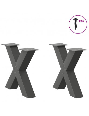 Gambe Tavolino Caffè a X 2 pz Antracite 60x(42-43) cm Acciaio