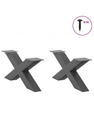 Gambe Tavolino Caffè a X 2 pz Antracite 70x(30-31)cm in Acciaio