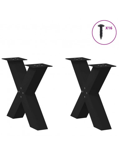 Gambe Tavolino Caffè a X 2 pz Nero 60x(42-43)cm Acciaio