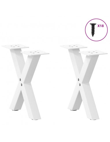 Gambe Tavolino da Caffè a X 2 pz Bianco 30x(30-31)cm in Acciaio