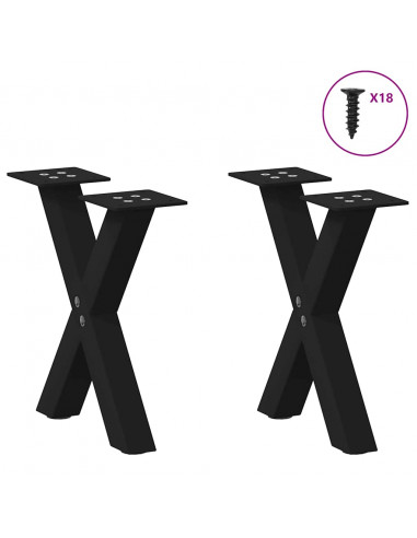 Gambe Tavolino da Caffè a X 2 pz Nero 30x(30-31) cm in Acciaio