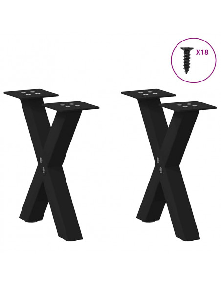 Gambe Tavolino da Caffè a X 2 pz Nero 30x(30-31) cm in Acciaio
