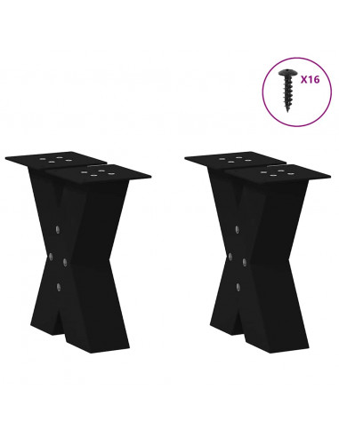 Gambe Tavolino da Caffè a X 2 pz Nero 30x(30-31) cm in Acciaio