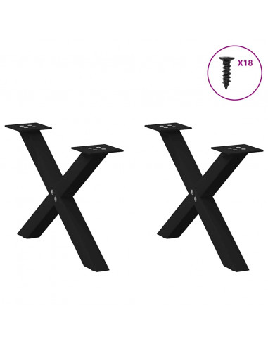 Gambe Tavolino da Caffè a X 2 pz Nero 50x(30-31) cm in Acciaio