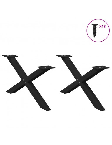 Gambe Tavolino da Caffè a X 2 pz Nero 70x(30-31) cm in Acciaio