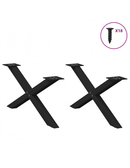 Gambe Tavolino da Caffè a X 2 pz Nero 70x(30-31) cm in Acciaio