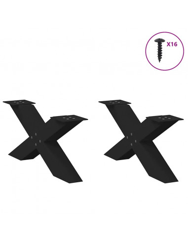 Gambe Tavolino da Caffè a X 2 pz Nero 70x(30-31) cm in Acciaio