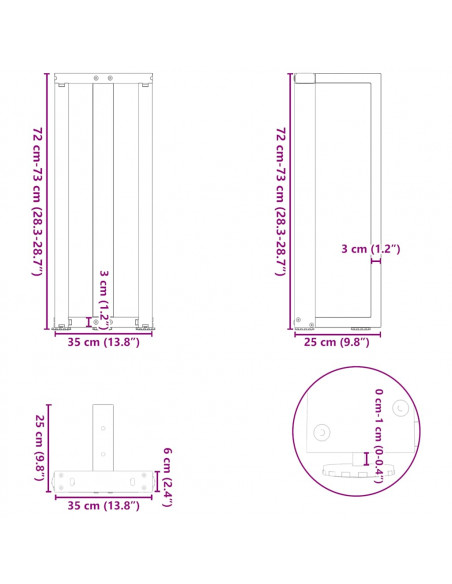 Gambe Tavolo Consolle a T 2 pz Bianco 38x25x(72-73) cm Acciaio