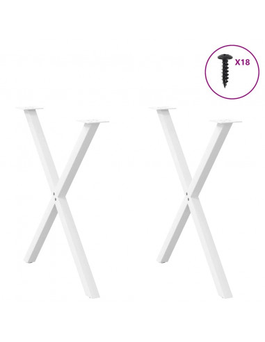 Gambe per tavolo da pranzo a forma di X 2 pz bianche 80x(72-73) cm in acciaio