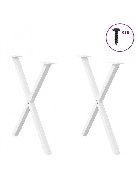 Gambe per tavolo da pranzo a forma di X 2 pz bianche 80x(72-73) cm in acciaio