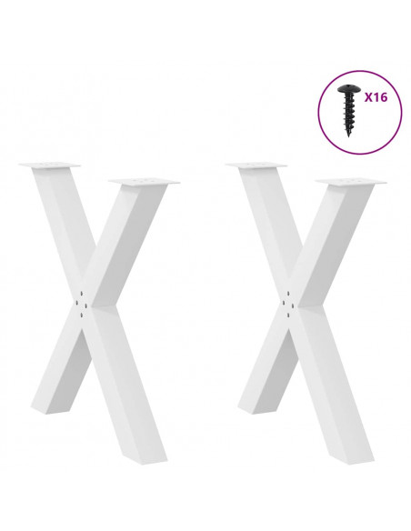 Gambe per tavolo da pranzo a forma di X 2 pz bianche 80x(72-73) cm in acciaio